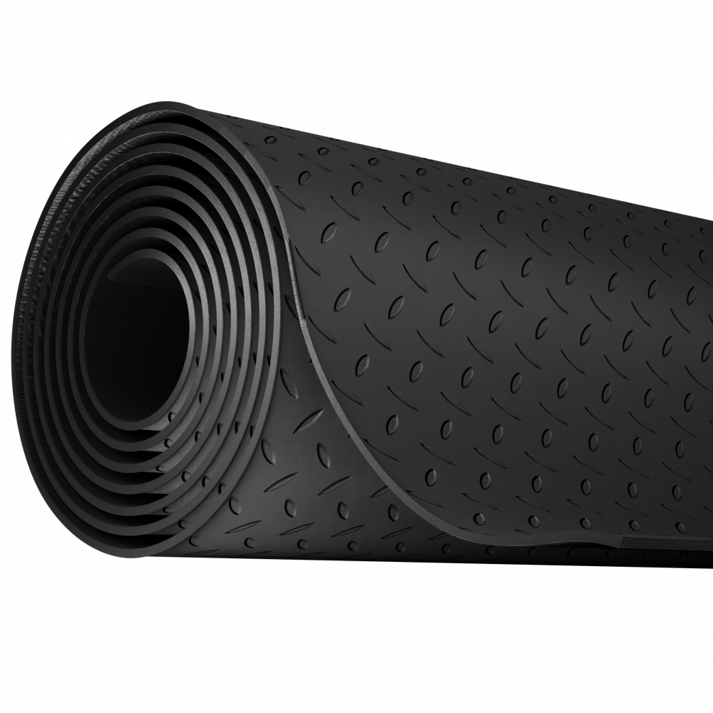 Checker Plate Matting Rubber Garage Floor Mat Non-Slip - 3mm Thick Roll Black