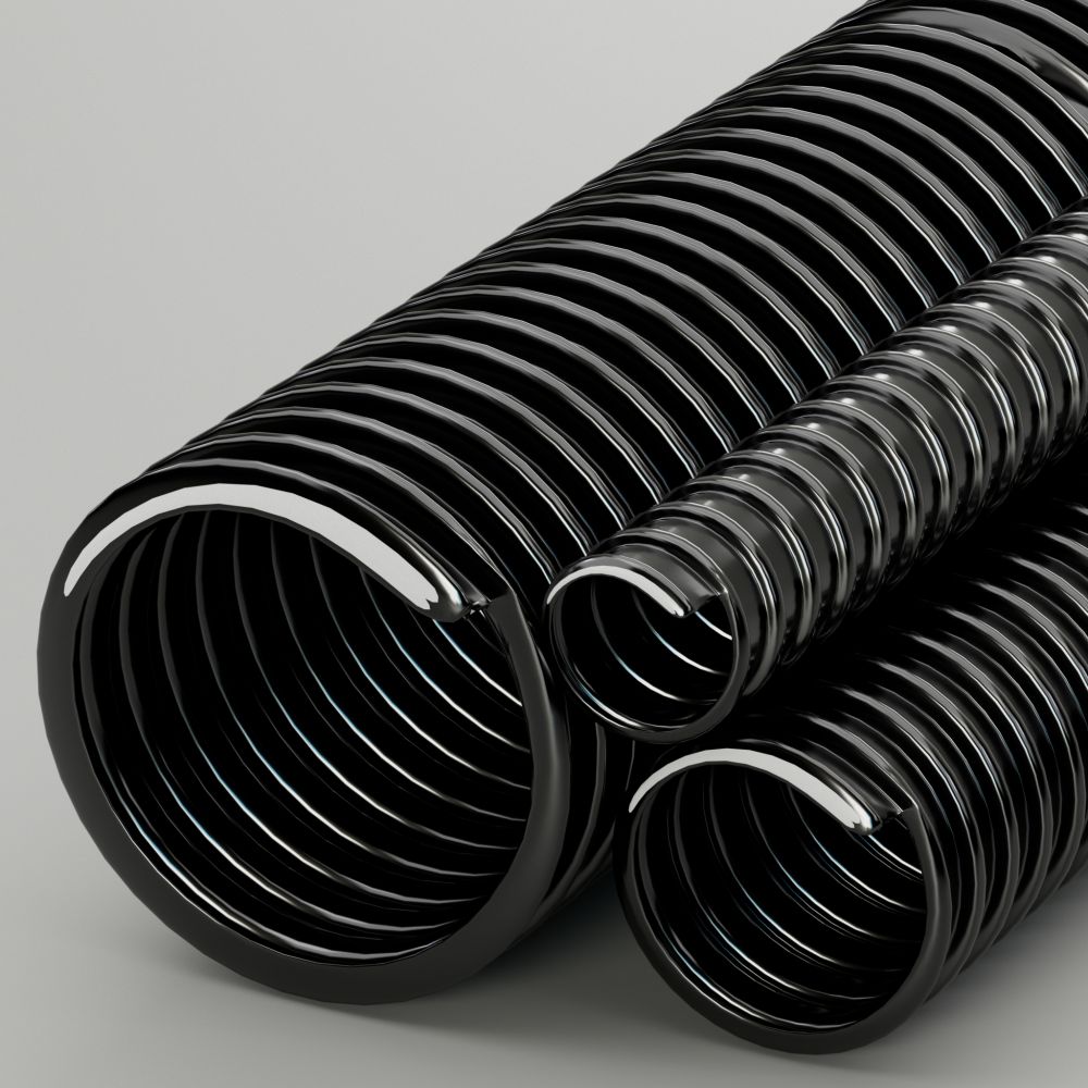 Corrugated Black PVC Flexible Pond Hose & Ducting With 2 Pipe Clips
