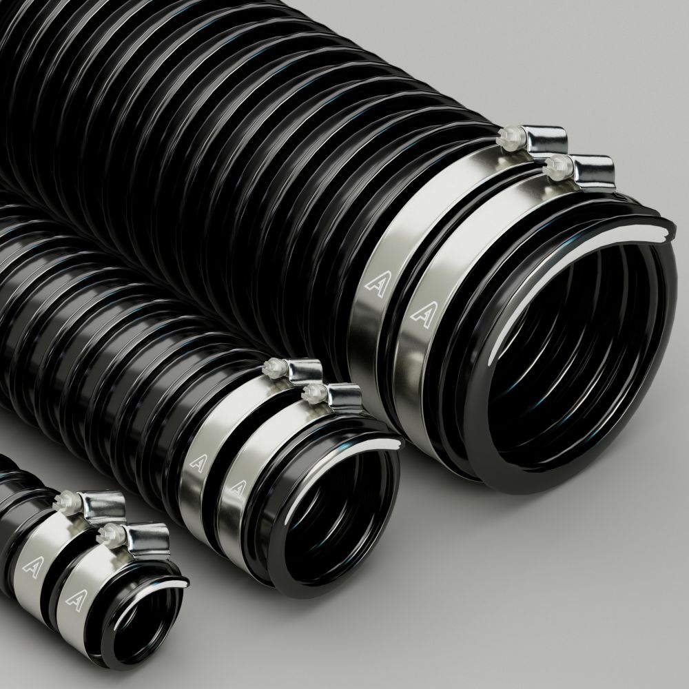 Corrugated Black PVC Flexible Pond Hose & Ducting With 2 Pipe Clips